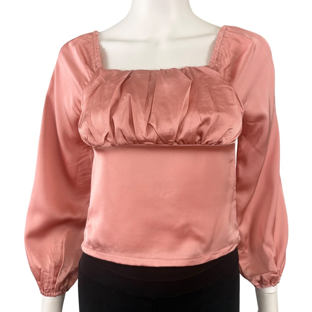 Beautees‎ Silky Smocked Peasant Crop Top Puff Sleeve Blouse Cottagecore Fairy S